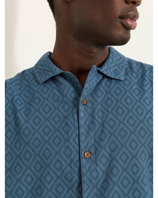 FatFace Blue Fatface Short Sleeve Relaxed Fit Garment Dye Geo Textured Shirt for men