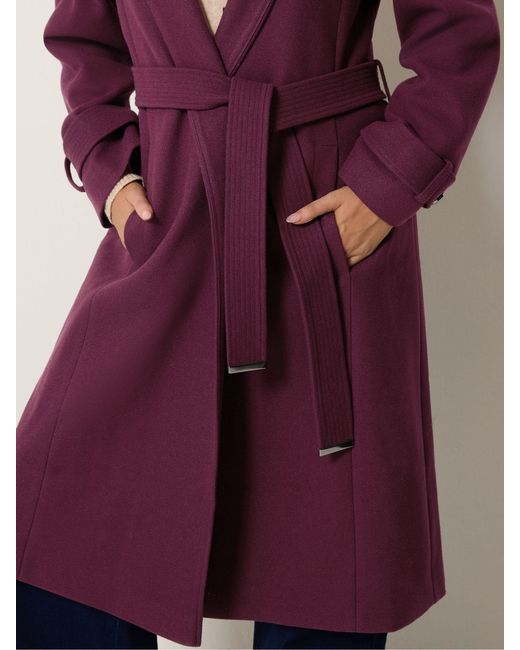M Com Purple Glam Belted Open Front Coat