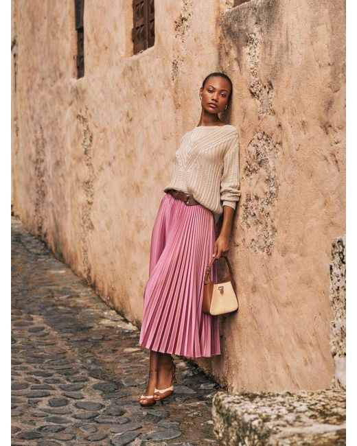 Ralph Lauren Purple Suzu Pleated Satin Charmeuse A Line Midi Skirt