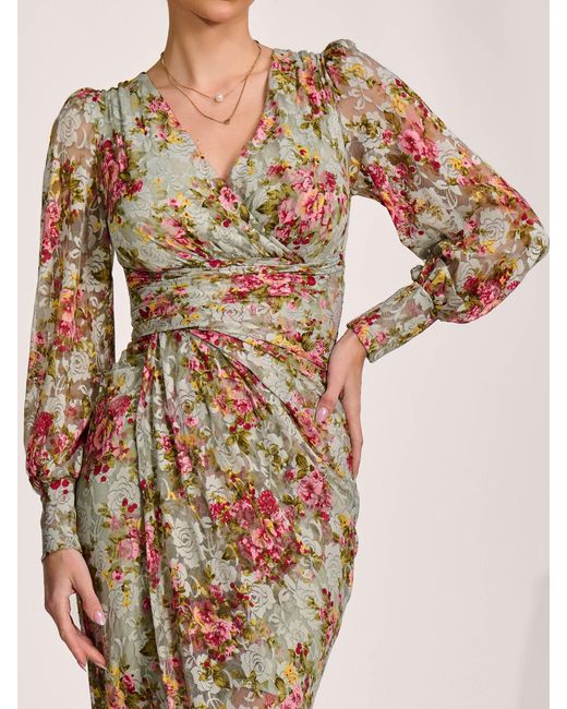 Jolie Moi Lace Long Sleeve Ruched Bodycon Dress in Natural | Lyst