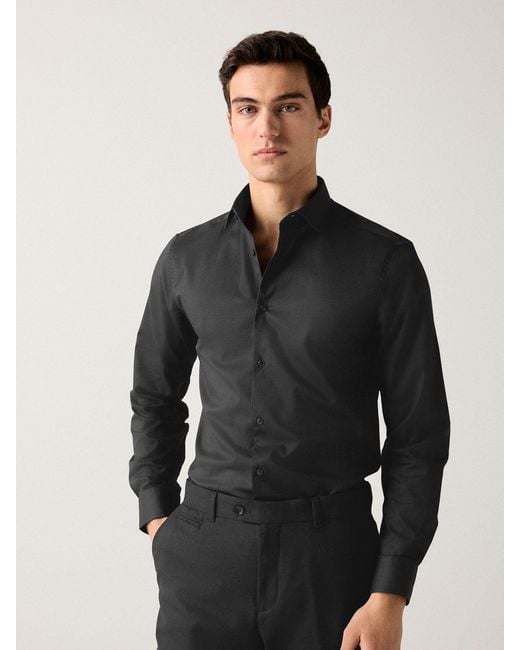 Next Black Regular Fit Easy Care Textured Single Cuff Smart Shirt for men