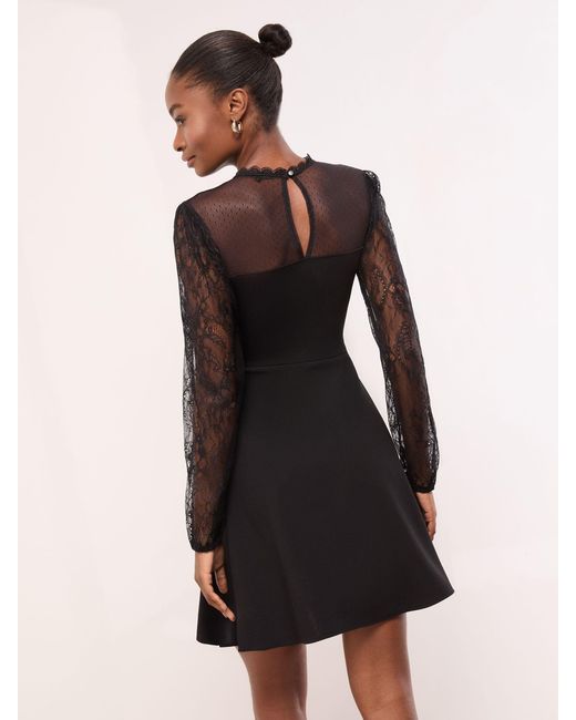 Lipsy Black Lace Mesh High Neck Ruched Mini Dress