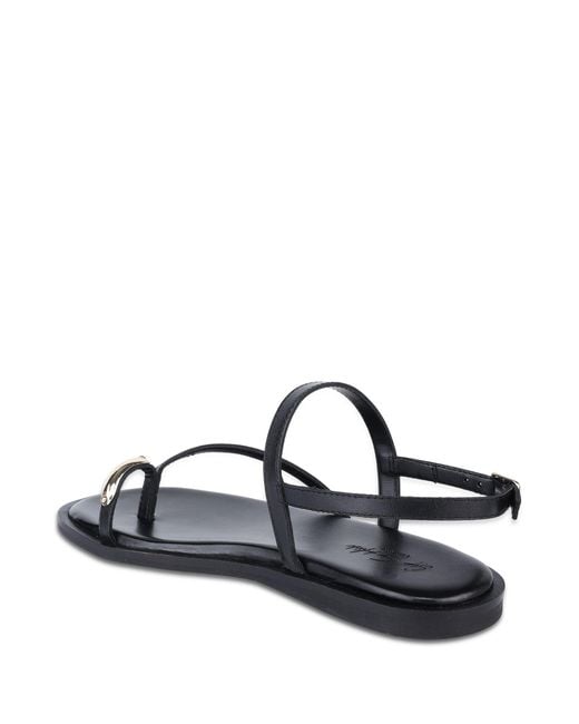 OFF THE HOOK White Tia Leather Toe Loop Backstrap Flat Sandals