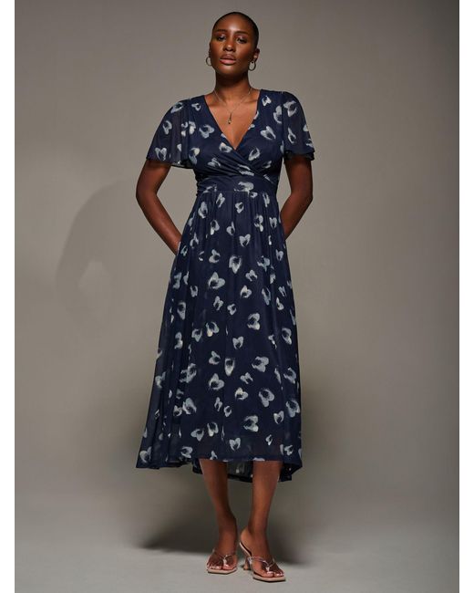 Jolie Moi Blue Mesh Short Sleeve Midaxi Dress