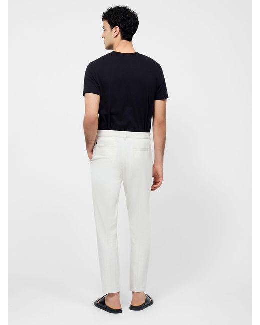 French Connection White Cotton Blend Herringbone Straight Leg Trousers for men