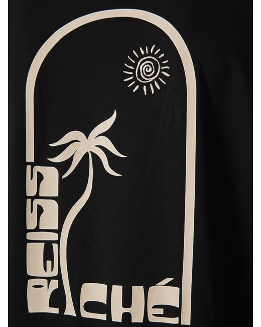 Reiss Brown Roda - Black | Ché Cotton Palm-print T-shirt, Large for men