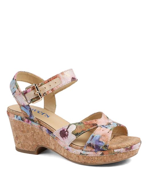 Pavers Pink Patterned Cork Wedge Platform Sandals