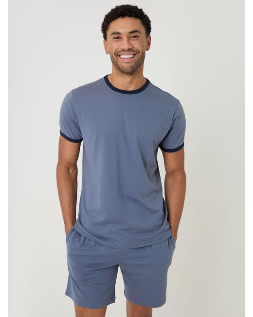 Threadbare Blue Contrast Binding Short Lounge Set for men