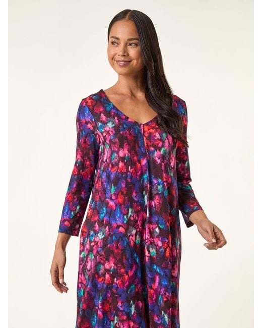 Roman Purple Petite V-Neck Swing Dress