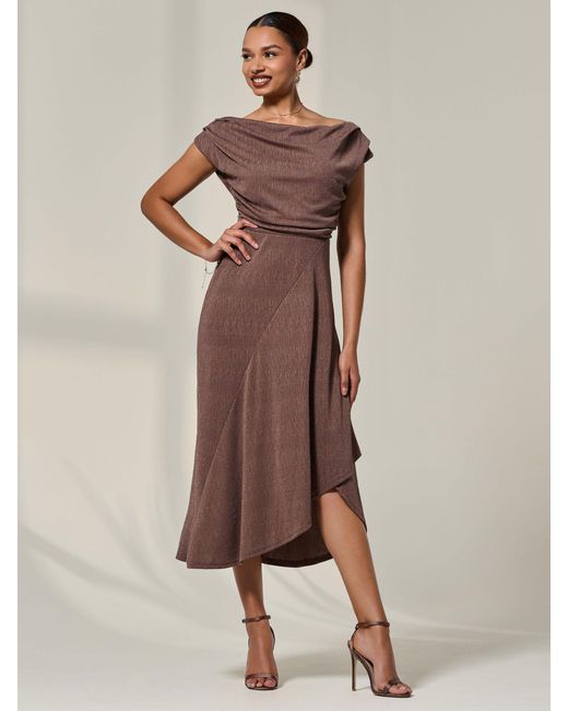 Jolie Moi Natural Asymmmetric Draped Midi Dress