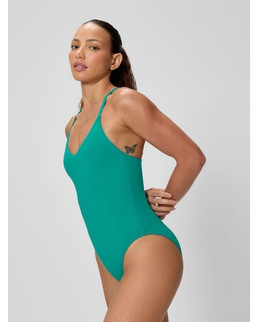 Speedo Green Solid V-Neck Swimsuit