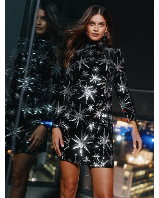 black sequin long sleeve mini dress Long Sleeve Sequin Body-Con Dress main image 1