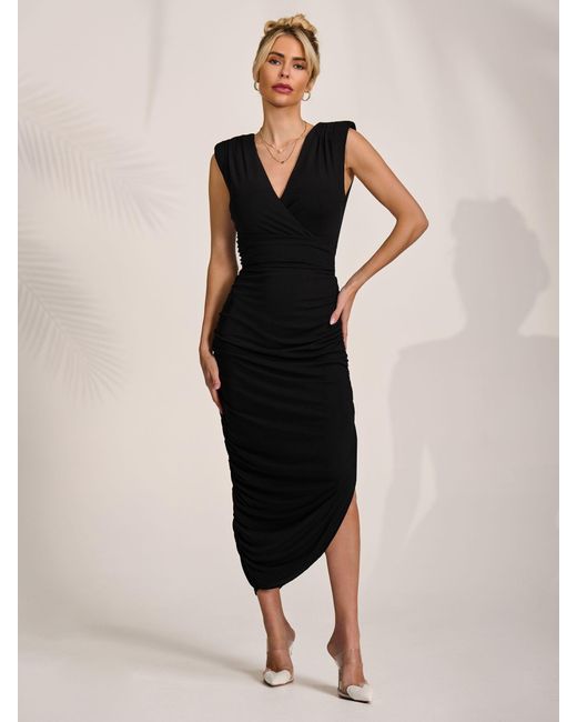 Jolie Moi Abstract Ruched Asymmetric Bodycon Dress in Black | Lyst