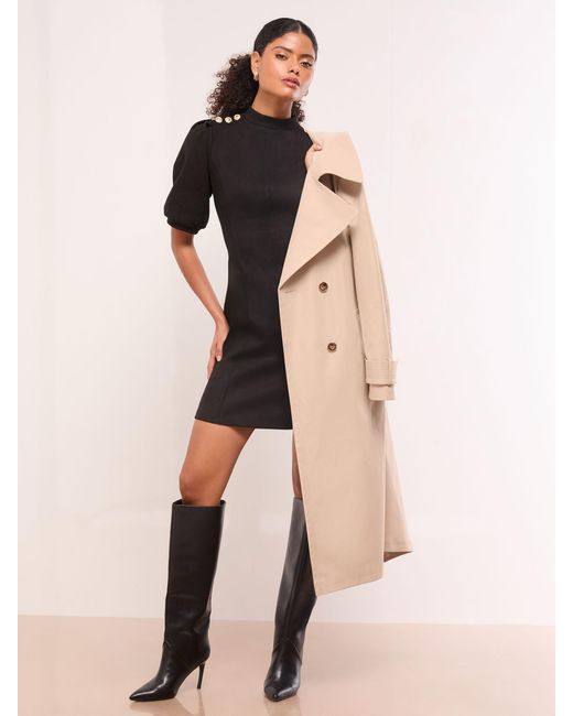 Lipsy Black Faux Suede Puff Sleeve Mini Shift Dress With Buttons