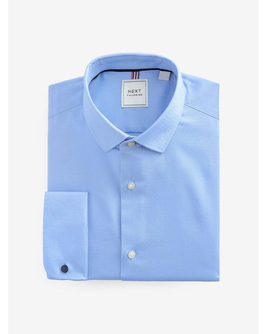 Next Blue Slim Fit Double Cuff Easy Care Textured Smart Shirt for men