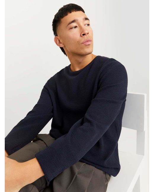 Jack & Jones Blue Relaxed Fit Crew Neck Knitted Jumper for men