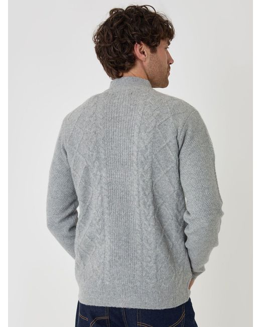 Threadbare Gray Cable Knit Zip Through Jumper for men