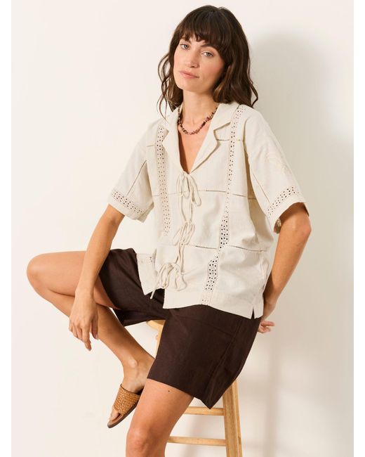 FatFace Natural Fatface Kara Petite Embroidered Linen Shirt