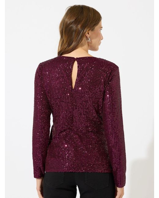 M Com Purple Sequin Twist Neck Keyhole Top