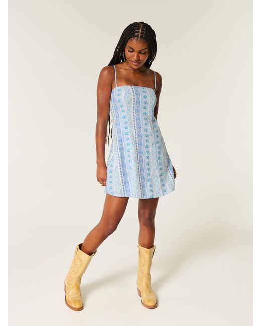 Hollister Strapless Printed Mini Dress in Blue | Lyst