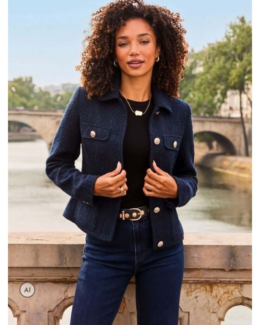 Sosandar Blue Boucle Jacket With Buttons
