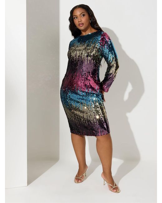 long sleeve formal dress nearby Ever-Pretty Plus Size Empire Waist A-Line V-Neck Holiday Dress with Long Lantern Sleeves