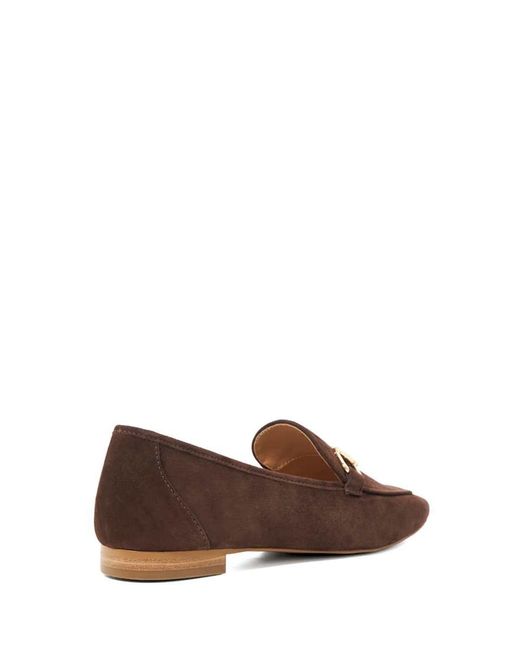 Dune Brown Leather Grained Branded Snaffle Trim Loafers