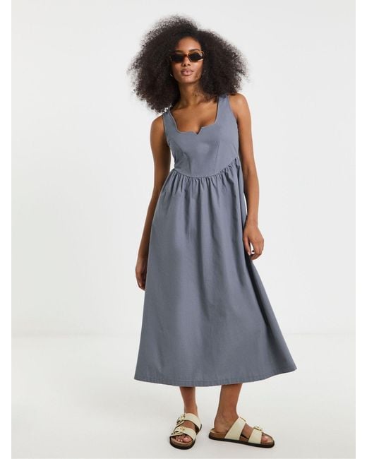 Simply Be Blue 100% Cotton Cargo Notch Neck Apron Midi Dress