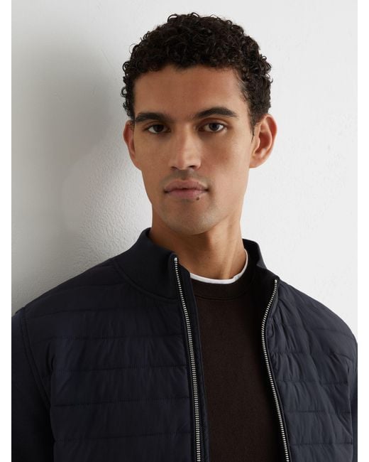 Reiss Blue Freddie - Navy Hybrid Quilt And Interlock Jersey Zip-through Jacket for men