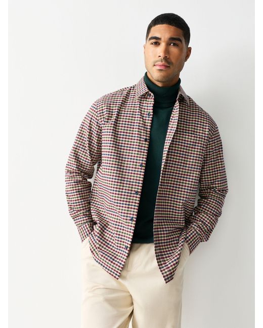 Next Brown Check Soft Touch Long Sleeve Shirt for men