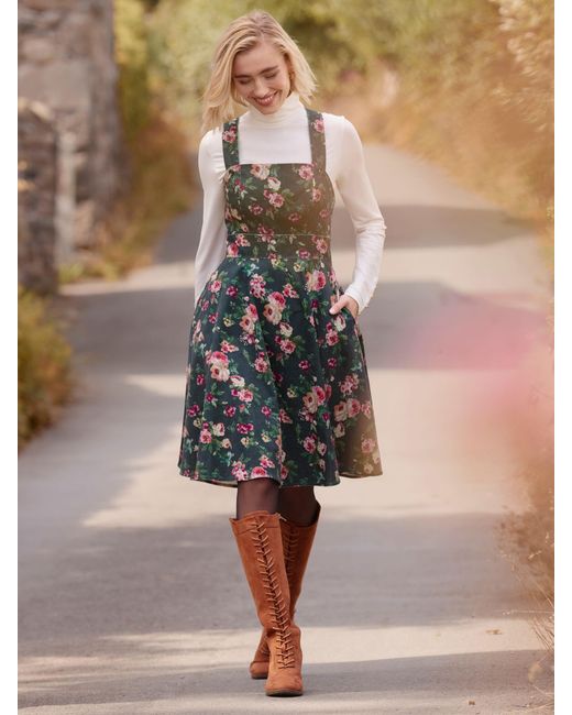 Joe Browns Green Floral Print Pinafore Dress