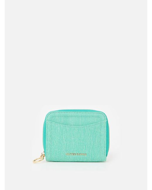 Oliver Bonas Green Lola Denim Zip Around Purse