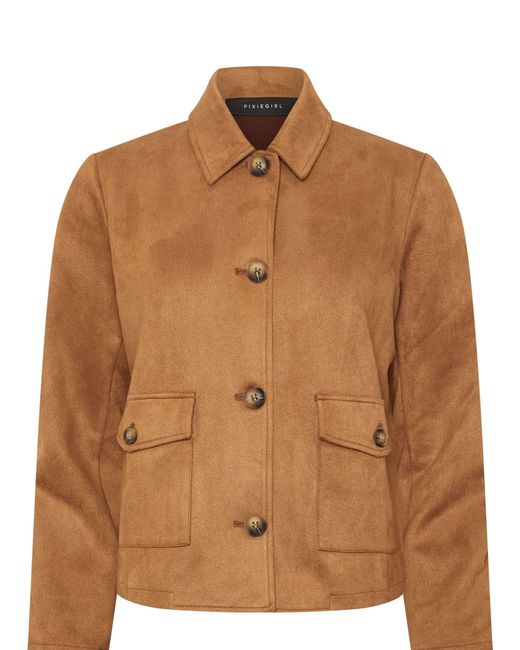 PixieGirl Petite Brown Pixiegirl Petite Suedette Patch Pocket Jacket