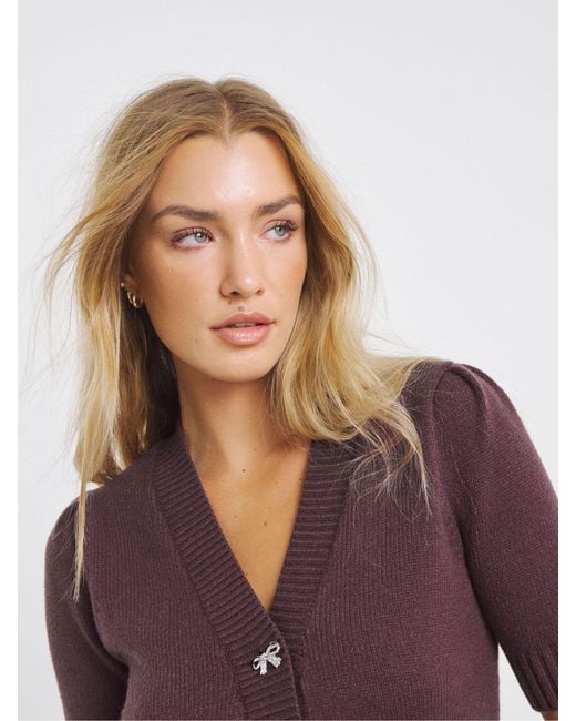 Simply Be Purple Puff Sleeve Bow Cardigan