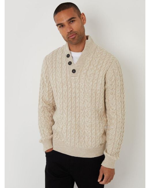 Threadbare Natural Funnel Neck Cable Knit Jumper for men