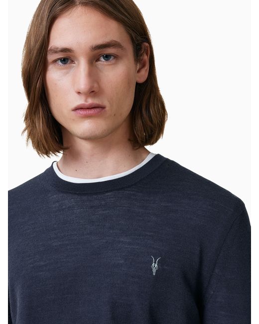 AllSaints Blue Allsaints Mode Merino Wool Crew Neck Jumper for men