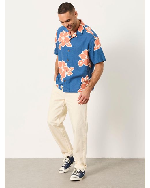 FatFace Blue Fatface Short Sleeve Relaxed Fit Large Hawaiian Floral Shirt for men