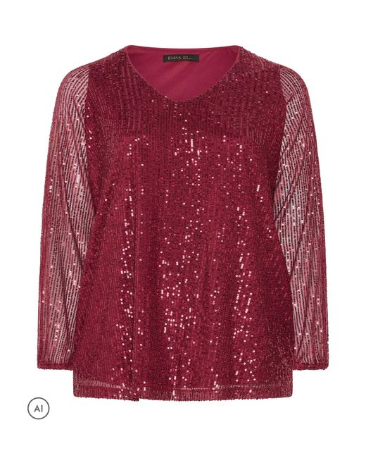 Evans Red Sequin Embellished Top