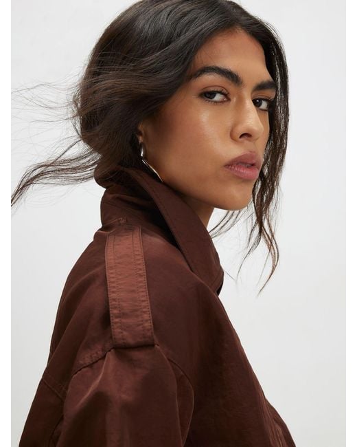 River Island Brown Nylon Button Front Jacket