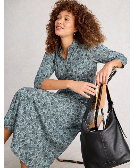 White Stuff Blue Rua Jersey Shirt Dress