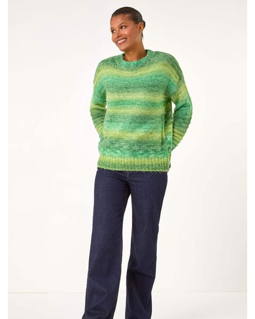 Roman Green Spacedye Stripe Crew Neck Jumper