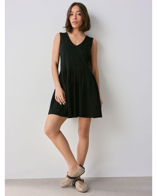 Next Black 100% Cotton V-Neck Jersey Mini Summer Dress