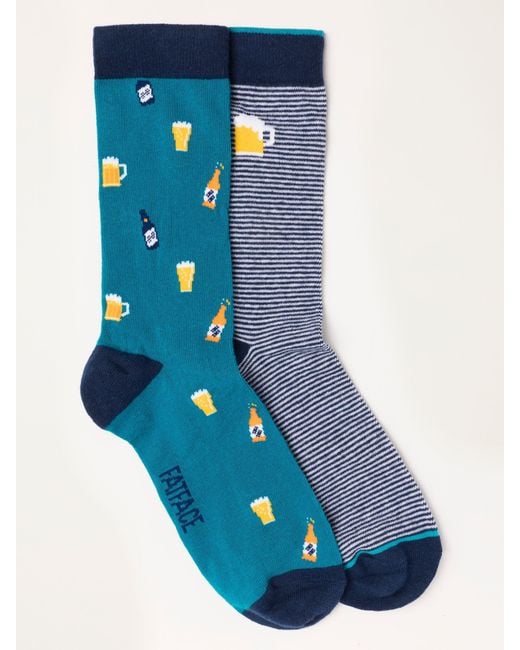 FatFace Blue Fatface Multi 2 Pack Beer Socks for men