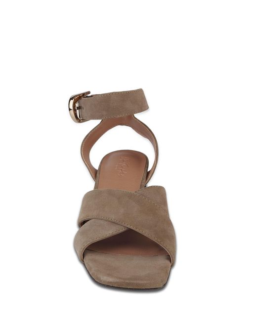 OFF THE HOOK Brown Ruby Suede Leather Heeled Sandals With Crossover Front Strap