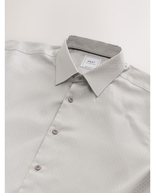 Next White Regular Fit Geometric Print Long Sleeve Smart Shirt for men