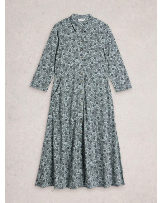 White Stuff Blue Rua Jersey Shirt Dress