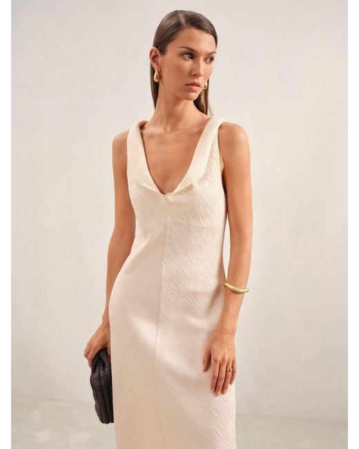 Reiss Natural Textured Drape-Neck Midi Dress