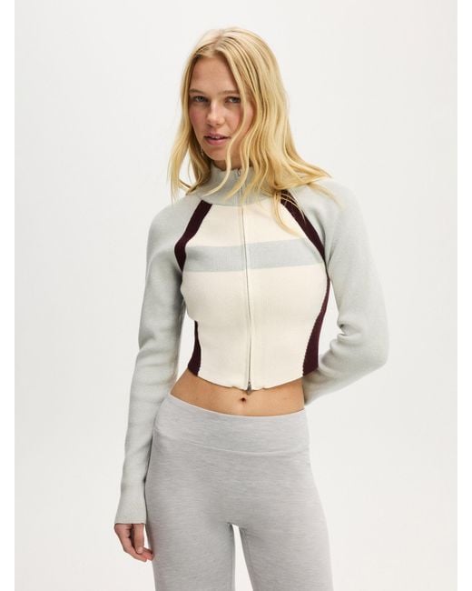 Cotton On White Active Spliced Knit Zip Through Jacket