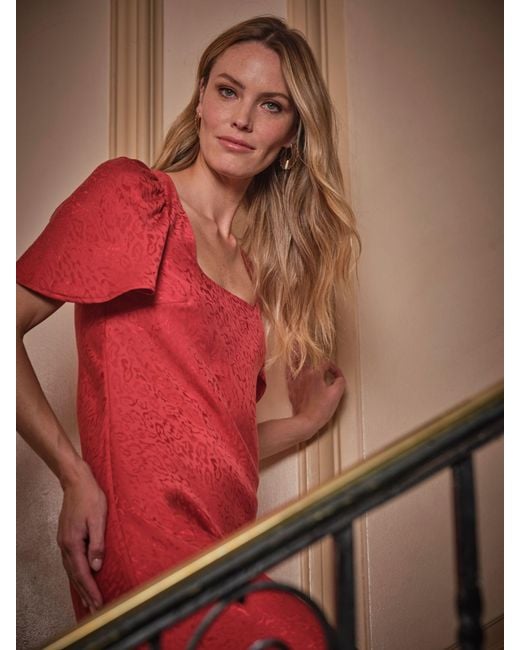 FatFace Red Fatface Luna Square Neck Jacquard Midi Dress