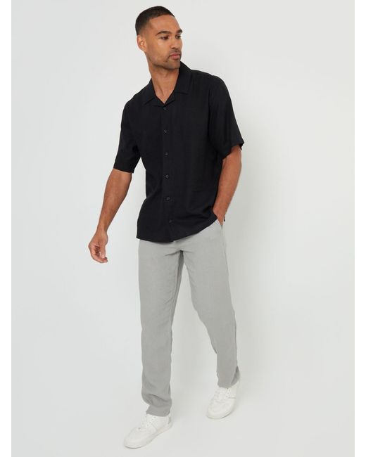 Threadbare Leinen Blend Revere Collar Kurzarmhemdklein in Black für Herren